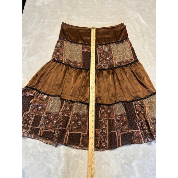 Miss Me Brown Patchwork Vintage Maxi Skirt Paisley Satin Size Small - Picture 11 of 11